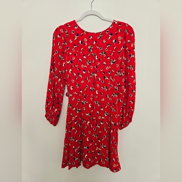 MAEVE Anthropoligie Red Floral Long Sleeve V Neck Dress | 12P - Picture 6 of 6